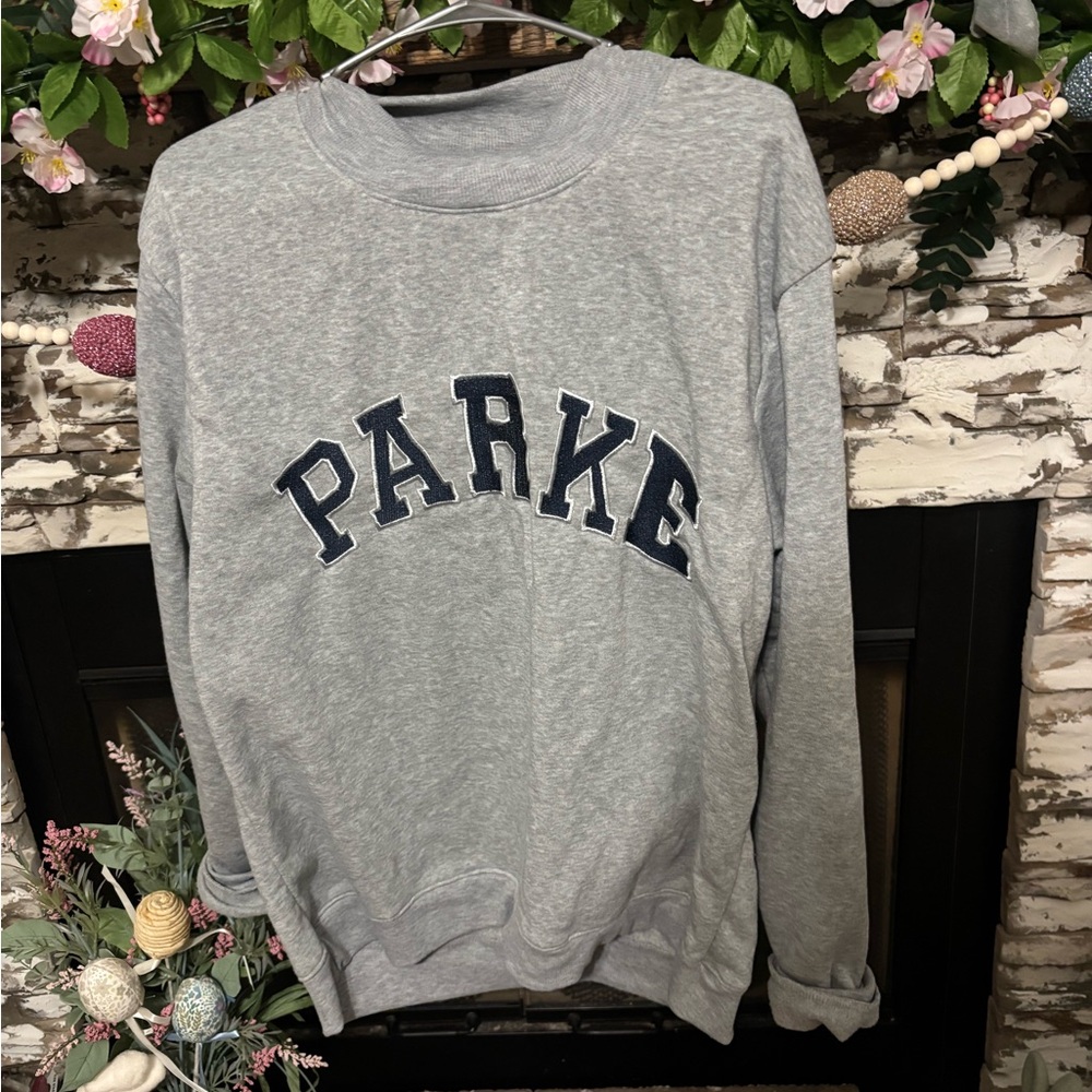 Parker Gray Crewneck Sweatshirt with Navy Appliqué